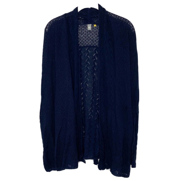 Knitted & Knotted Sweaters - Anthropologie Knitted & Knotted Navy Blue Linen Crochet Cardigan Sweater Size M